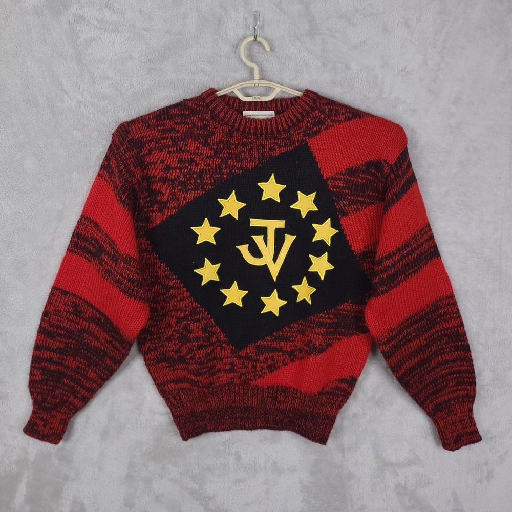 Jackie Vital Sweater Men Size M  Vintage Logo Star Red Knit